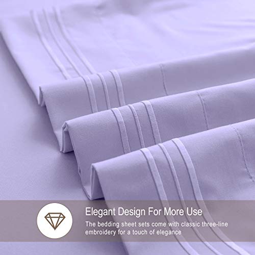 VEEYOO Queen Size Sheet Set - Super Soft 1800 Thread Count Premium Bed Sheet Sets - 16-Inch Deep Pockets, Hypoallergenic Brushed Microfiber, Wrinkle & Fade Resistant Sheet - 4 Pieces, Lavender