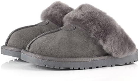 Men's &amp; Women's Micro Suede Wool Plush Fleece Lined Slip Indoor Clog House Shearling Slippers (10, Grey)