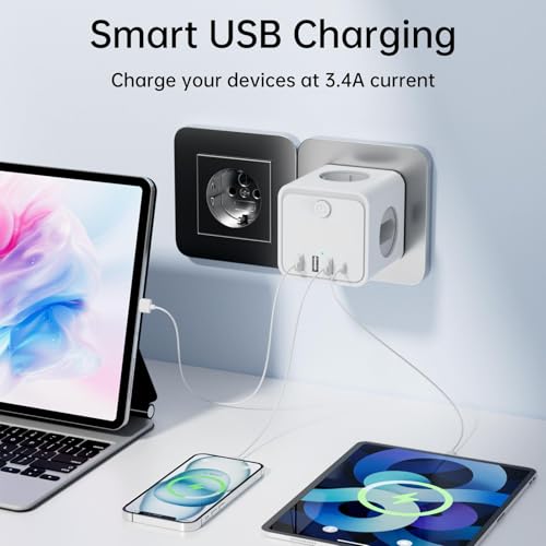 7en 1 Ladron Múltiples Tomas USB,Ladron Enchufes Múltiple con 2 Europea y 1 Toma Schuko CA Regleta, Enchufe Multiple Pared con Interruptor, Enchufe USB para Oficina, Cocina y Habitación