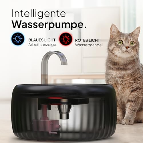 PrettyPaw Cat Fountain - Super Quiet, BPA-Free 3L Drinking Fountain for Cats with LED and Activated Carbon Filter - Easy to Clean Cat Drinking Fountain - Aqua Flow (Black)