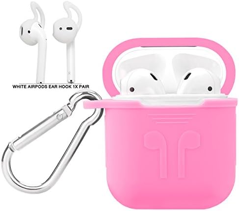 AirPods Case, Airpods Ear Hook, AirPods Silicone Protective Case with AirPods Hooks For Apple AirPods Charging Case Cover, Airpods Shock Proof Protective Cover Pink