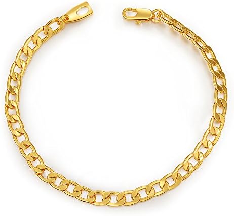MMTTAO Hip Hop Punk Jewelry Men Heavy Curb Cuban Chain 5MM Wide 18K Gold Plated Charms Bracelet Bangle with 18K Stamp - 8.3"