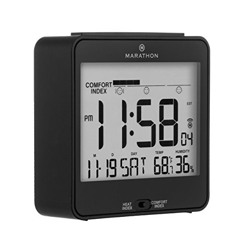 MARATHON CL030054BK Atomic Desk Clock, With Backlight, Heat & Comfort Index - Batteries Included