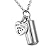 HooAMI Best Friend Pet Paw Heart Charm & Cylinder Memorial Urn Necklace Stainless Steel Cremation Jewelry