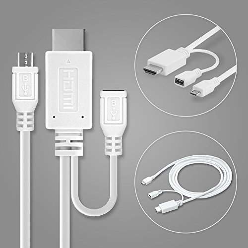 MHL Kabel - Micro-USB auf HDMI-Adapter - z.B. Sony Xperia Z1, Z2, Z3, Z4, Z5, SP, T, V, Compact, HTC One, M8, X, S, Max, XL, Sensation, Evo, Butterfly, Flyer, Huawei Ascend, LG G Optimus, Samsung Galaxy S2 etc. | 1,5m | weiß | 5-polig