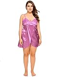 Ekouaer Women's Sexy Plus Size Lingerie Sleepwear Satin Slip Nightdress Lace Nighty