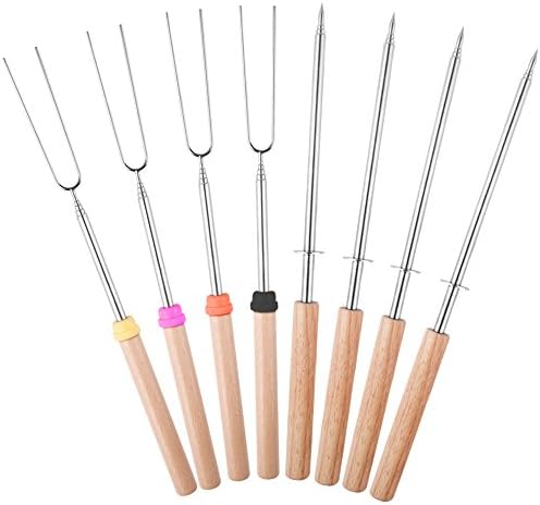 Sougem Marshmallow Sticks, 4 Telescoping Marshmallow Roasting Forks 11-31 Inches &amp; 4 Telescoping Barbecue Skewers 11-25 Inches With Pouch, Barbecue Party Accessories.