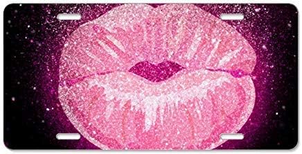 Glitter Kissing Lips Decorative Front License Plate,Metal License Plate Covers for Women,Vanity Tag,Novelty Gifts,Fathers Day Gifts for Dad,Gifts for Mom