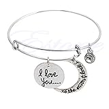 FunnyDay 1PC New Charm Alloy Expandable Wire Bangle Bracelet Crescent Adjustable Pendant Jewelry for Friends&Family (Silver)