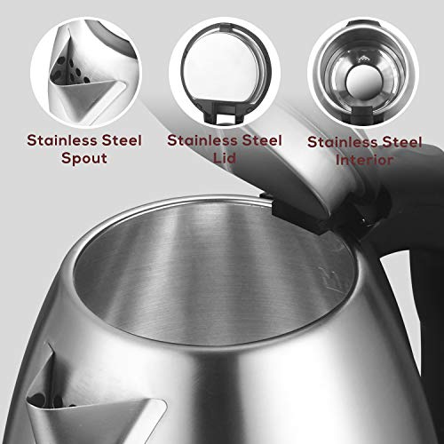 Topwit Electric Kettle Water Heater Boiler, 2 Liter Stainless Steel Coffee Kettle & Tea Pot, Water Warmer Cordless with Fast Boil, Auto Shut-Off & Boil Dry Protection, Upgraded - Thumbnail 2