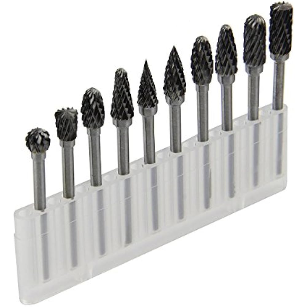 10 Pieces Tungsten Carbide Double Cut Rotary Burr Set With 3 Mm (1/8