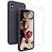 Compatible with iPhone Xs/X Case, iPhone 10 Case, JASBON Liquid Silicone Phone Case with Free Screen Protector Gel Rubber Shockproof Cover Full Protective Case for Apple iPhone Xs/X-Dark Blue
