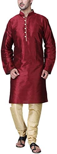 Demokrazy Men's Maroon & Golden Kurta Pyjama Set