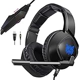ONIKUMA Xbox One Headset Wired Stereo Gaming Headset for PS4/PC/Xbox One Controller/Laptop/iPad/Nintendo Switch, Noise Canceling Over-Ear Headphones with Microphone with Glaring LED Lights（Black）