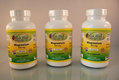 Magnesium 500mg, high Potency, Made in USA - 300 (3x100) Tablets