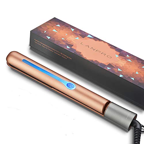 LANPRO Flat Iron Hair Straightener, 2 in 1 Straightener And Curling Iron, Titanium Straightening Flat Iron For Hair Styling Heats Up Fast Rotating Adjustable Temperature High Heat 265℉-450℉, 1″ Gold