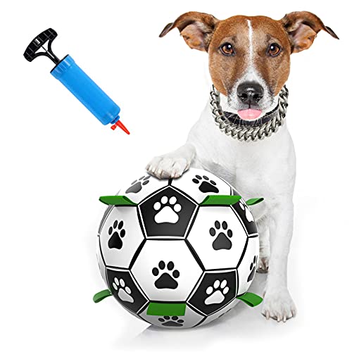 Dog Toys Soccer Ball with Grab Tabs, Interactive Dog Toys for Tug of