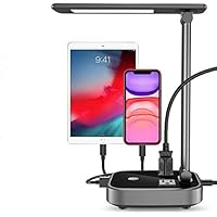 Yostyle LED Desk Lamp Light with 4 USB Charging Port and 2 AC Power Outlet, 8.2FT Extension Cord Power Strip Station, 3 Level Brightness, Touch Dimmer Control,Eye-Caring Lamp for Bedside Office Hotel
