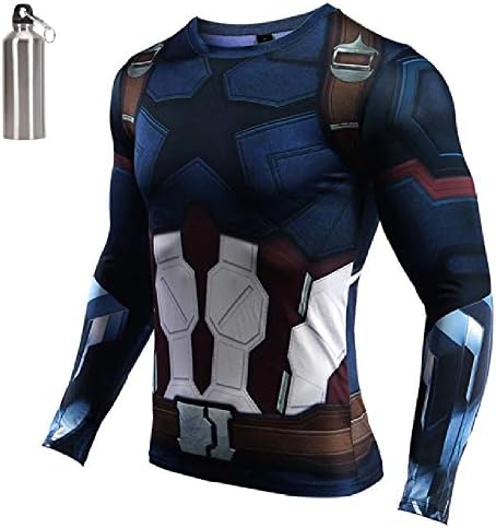 MultiverseMerch Superhero Compression Exercise Fitness Sports Dri-Fit Long Sleeve Shirt with Bonus Free Water Bottle