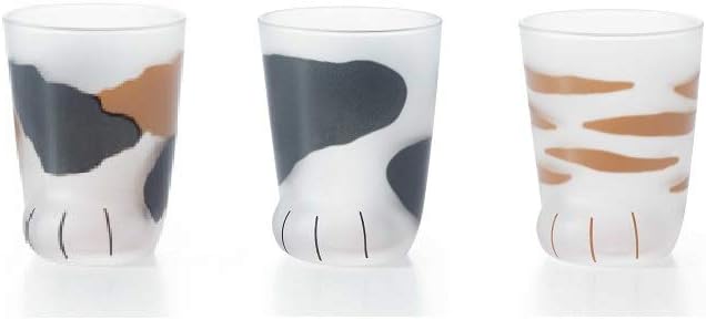 (3 Cups Set!!) Cat's Paw Glass (Children Cat Tiger,Tortoiseshell,Buchi) 6676 6677 6678