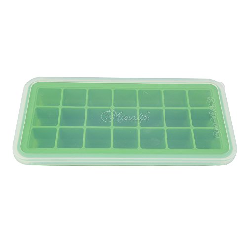 Mirenlife Food Grade Silicone Ice Cube Tray with Lid, FDA Certified Silicone Mold, Pinch Test Passed, 21 Cubes, Green