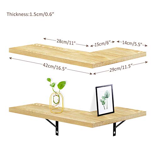 Befayoo Floating Wall Shelves for Corner, 100% Solid Pine Wood Corner Shelf for Bathroom, Bedroom, Living Room, Bathroom, Kitchen, Office