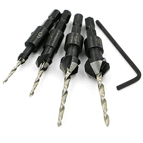 Ginode 4PCS Wood Drill Woodworking Countersink Chamfer + 3PCS Magnetic Screwdriver Nut Drill Bit Holder Extension Kit + 1PC 105 Degree Right Angle Driver