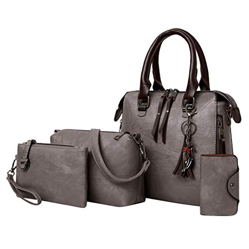 4 Pcs Bags,AgrinTol Women Pattern Solid Handbag+Crossbody Bag+Messenger Bag+Card Package (Gray) - Thumbnail 3