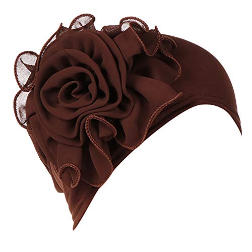 Nacome Chemo Caps Cancer Hats for Women,Ruffle Chemo Turban Headband Scarf Beanie Cap Hat for Cancer Patient (Coffee)