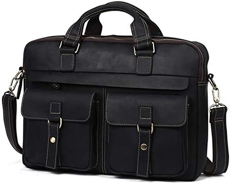 Kanqingqing Men's leather briefcase Men's Briefcase Messenger Bag Tote Full Grain Leather Men's 15.6" Laptop Briefcase Messenger Bag Tote men's vintage leather crossbody bag (Color : Black)