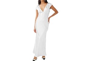 Halfisland Womens Summer Satin V Neck Cap Sleeve Backless Maxi Dress Elegant Twist Cut Out Midi Dresses Wedding Guest