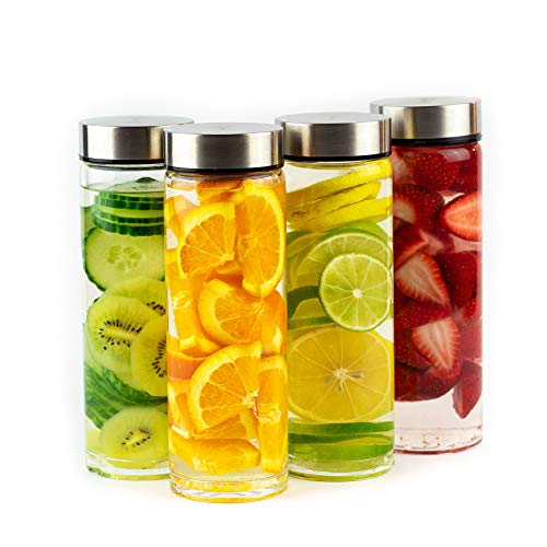 Juice Bottles 4 Pack Wide Mouth Glass Bottles with Lids for Juicing