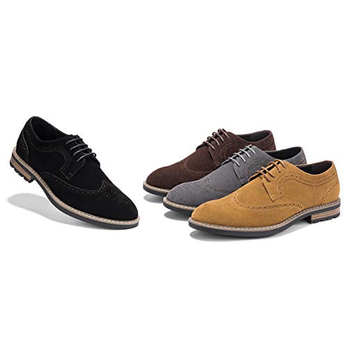Men's Suede Oxfords Dress Shoes Lace-Up Wingtip Brogue Oxford Shoe Zapatos de Hombre Grey 10.5