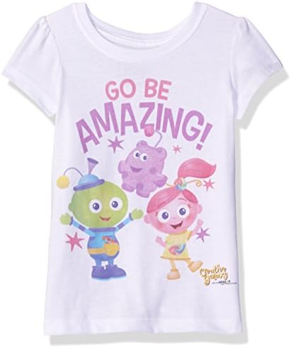 Amazon Original Series Little Girls' Toddler Creative Galaxy Short Sleeve T-Shirt, White Amazing, 4T