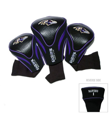 Team Golf NFL 3 Pack Contour Funda para Cabeza, NFL, Color Baltimore Ravens, tamaño Talla única