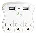CrestSet Portable USB Wall Plug Charger, 460 J Surge Protector, 2 USB Ports 3 AC Ports - Travel Office Home - Charges iPhones all models (and 13 & 14), iPads, Laptops, Tablets, Bathroom, Kitchen etc