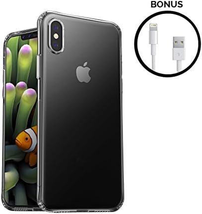 iPhone X Case, VeeDoo Crystal Clear Slim Premium TPU with Air Cushion Technology Hybrid Drop Protective Cover for iPhone 10 [3 Feet Lightning Cable]