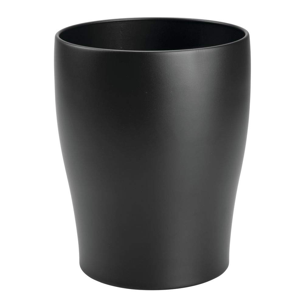 mDesign Round Metal Small Trash Can Wastebasket, Garbage Container Bin for Bathrooms, Kitchens, Home Offices - Durable Steel Construction with a Matte Black Finish