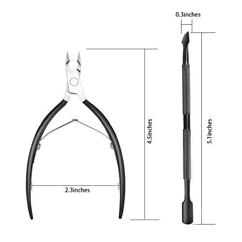 Cuticle Trimmer with Cuticle Pusher - ECBASKET Cuticle Cutter Clipper Nipper Scissor for Dead Skin Removal Professional Manicure Pedicure Tools Black