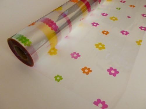 10m x 80cm Roll Multi Coloured Spring Daisy Cellophane Wrap. Florist Quality ...