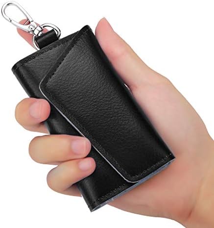 Genuine Leather Key Holder Bag with 2 Card Slots & 6 Hooks, Access