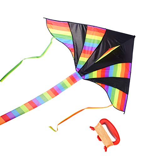 XYH Kite, Colorful Delta Kite -Large Flyer Kite for Kids -60 inches Wide with Long Tail 79 Inches Long for Children Family Outdoors.