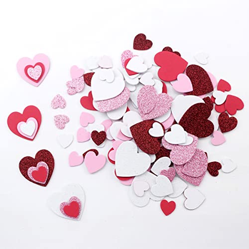 5 Pack (300 Pieces) Valentine's Day Foam Heart Stickers Glitter Embellishments Party Decorations for Party School Decoration Wedding Supplies and Art Craft