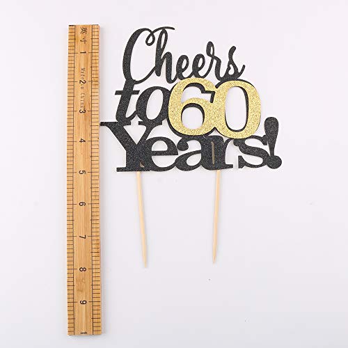 LVEUD Black Font Golden Numbers Cheers to 60 Years Happy Birthday Cake Topper -Wedding,Anniversary,Birthday Party Decorations (60th) - Thumbnail 3