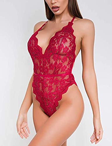 Sexoo-Body-Donna-Sexy-Babydoll-Lingerie-Camicia-da-Notte-in-Pizzo-Hollow-Halter-Scollo-a-V-Aperto-Trasparente-Intima-Sleepwear-Jumpsuits