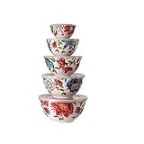 Melamine Bowls with Lids, 10-Piece Set (5 bowls, 5 lids) Floral Pattern