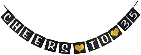 AERZETIX Cheers to 35 Years Black Happy 35th Birthday Banner Thirty Five Years Old Bday Anniversary Party Decoration Sign for Women Men