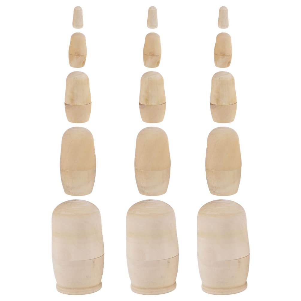 3sets Diy Wooden Matrioska Dolls Unpainted Nested Toys for Boy Girl Creative Painting Supplies for Fun Craft Activities and Multipurpose Desktop Decor