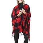 Zando Womens Tassel Plaid Ponchos Fashion Open Front Blanket Shawls for Women Soft Classic Vintage Ponchos Gifts