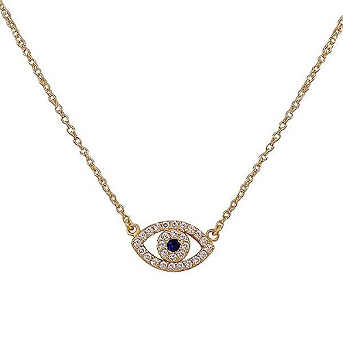 925 Sterling Silver Yellow Gold-Tone Evil Eye Hamsa White Blue CZ Womens Pendant Necklace